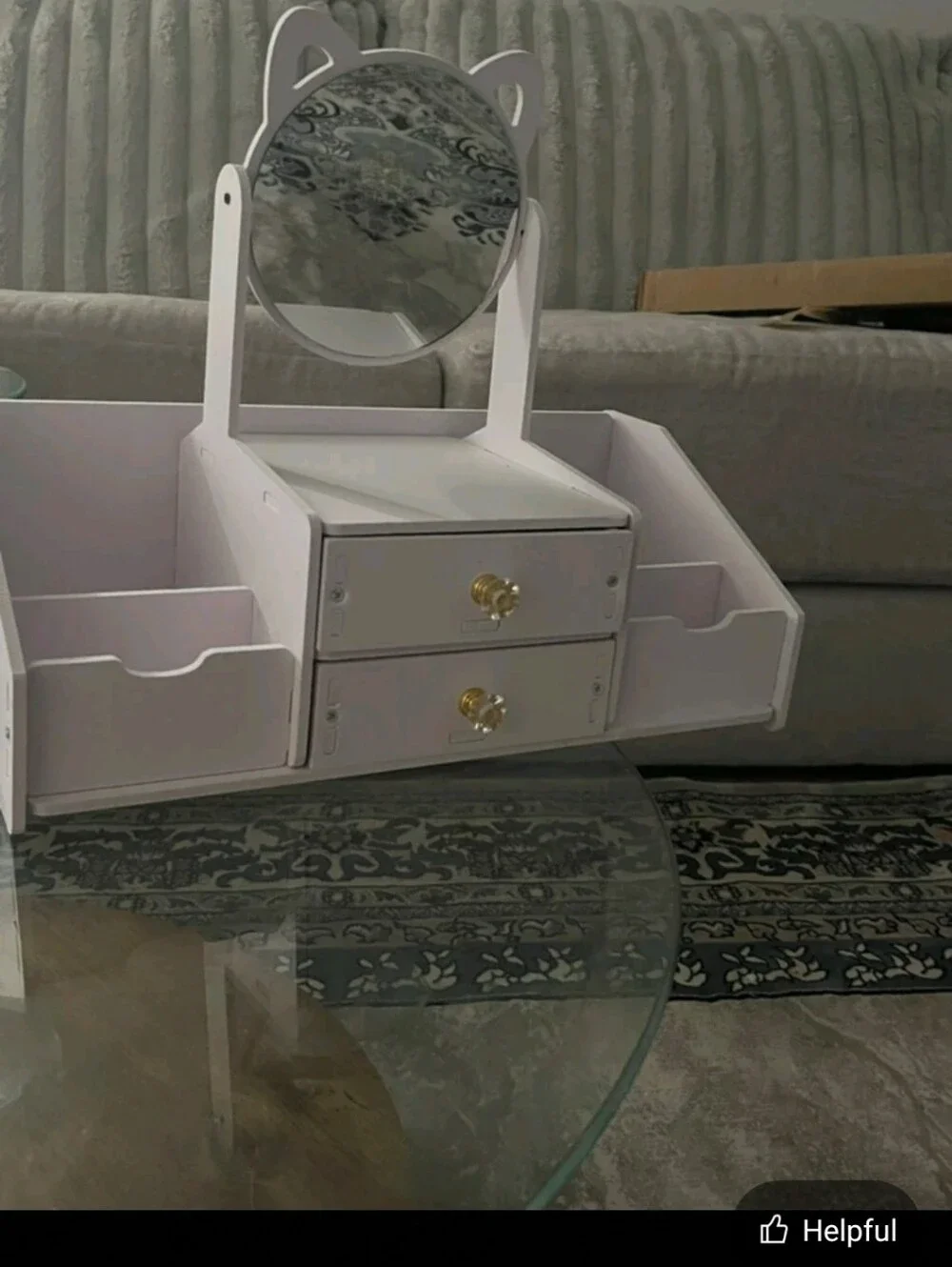 White Wooden Makeup Organizer with Mirror - Compact Vanity Storage